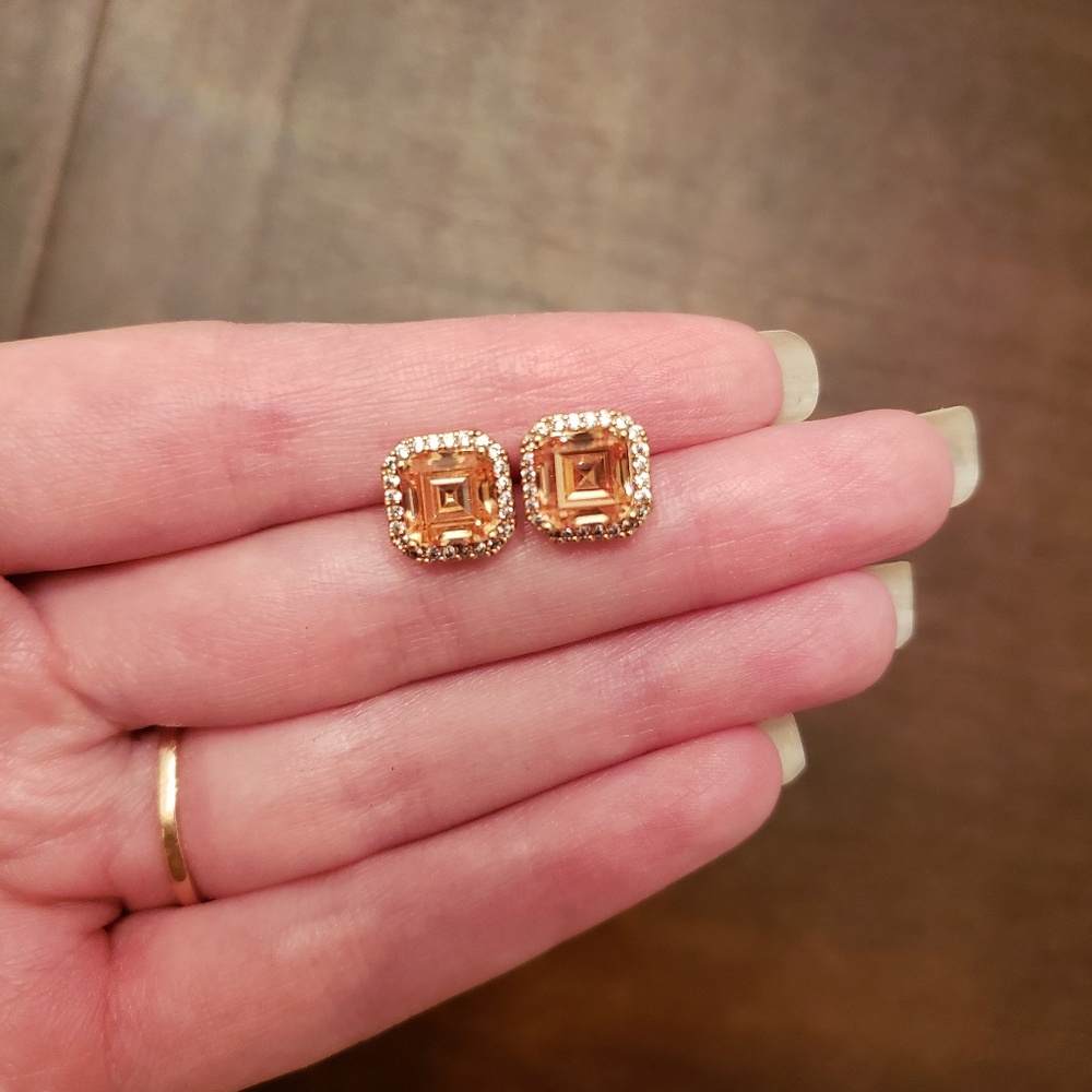 Henri Bendel Asscher Cut Earrings in Rose Gold